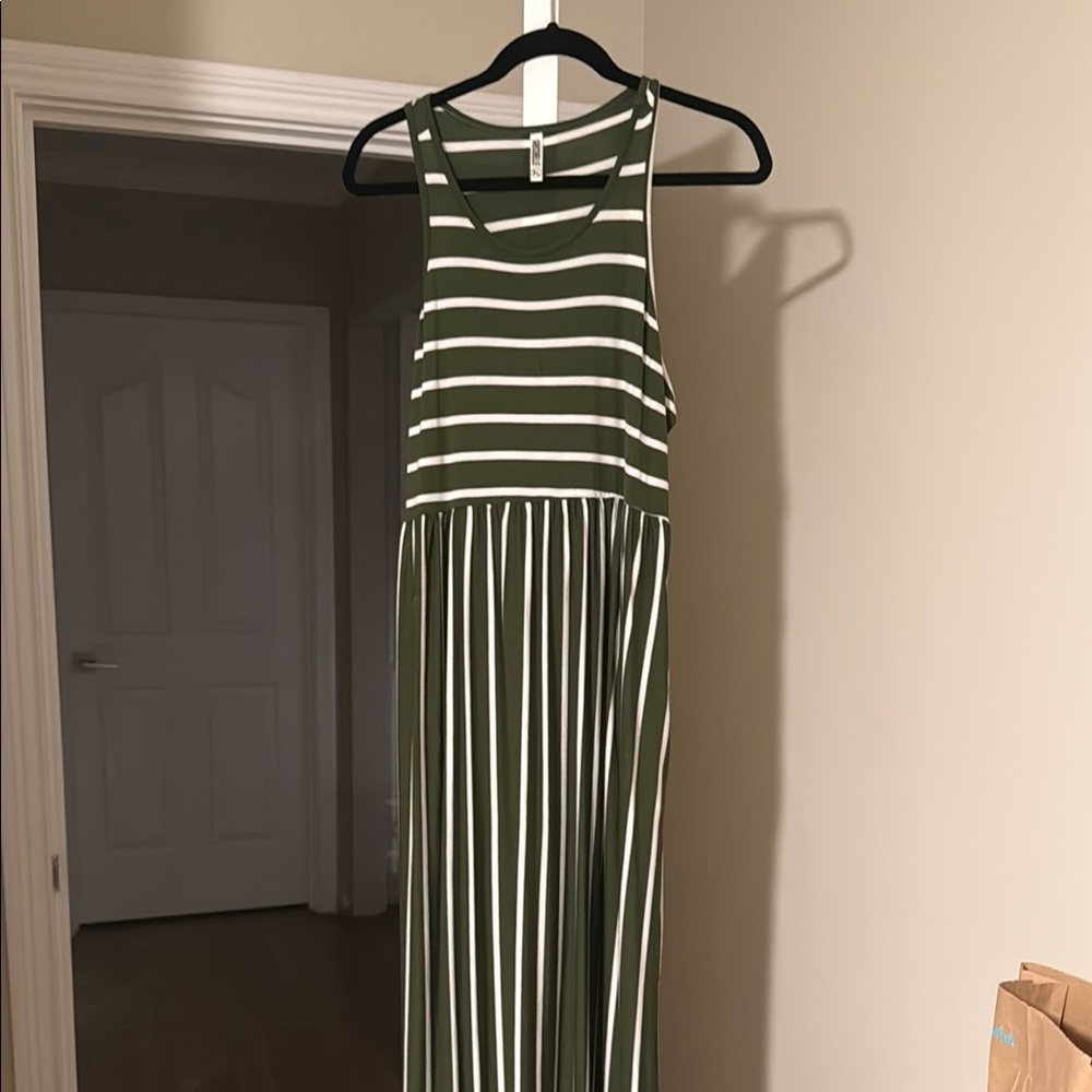 Chic Olive and White Striped Maxi Dress